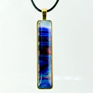 Blue and Gold Rectangular Pendant Necklace